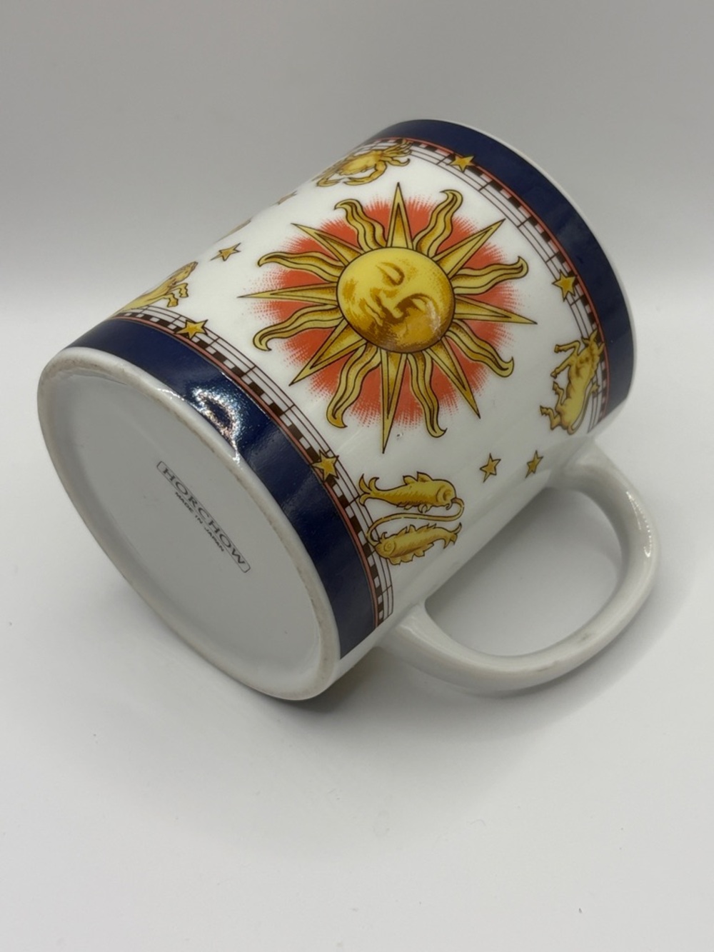 Horchow Celestial Sun and Zodiac Porcelain Mug White, Gold Navy Vintage 1990’s
